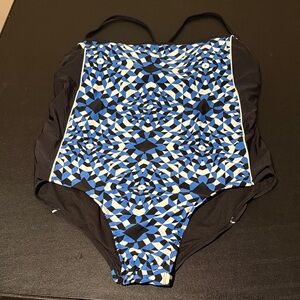 Catalina Blue and Black Geometric One Piece Swimsuit 3x